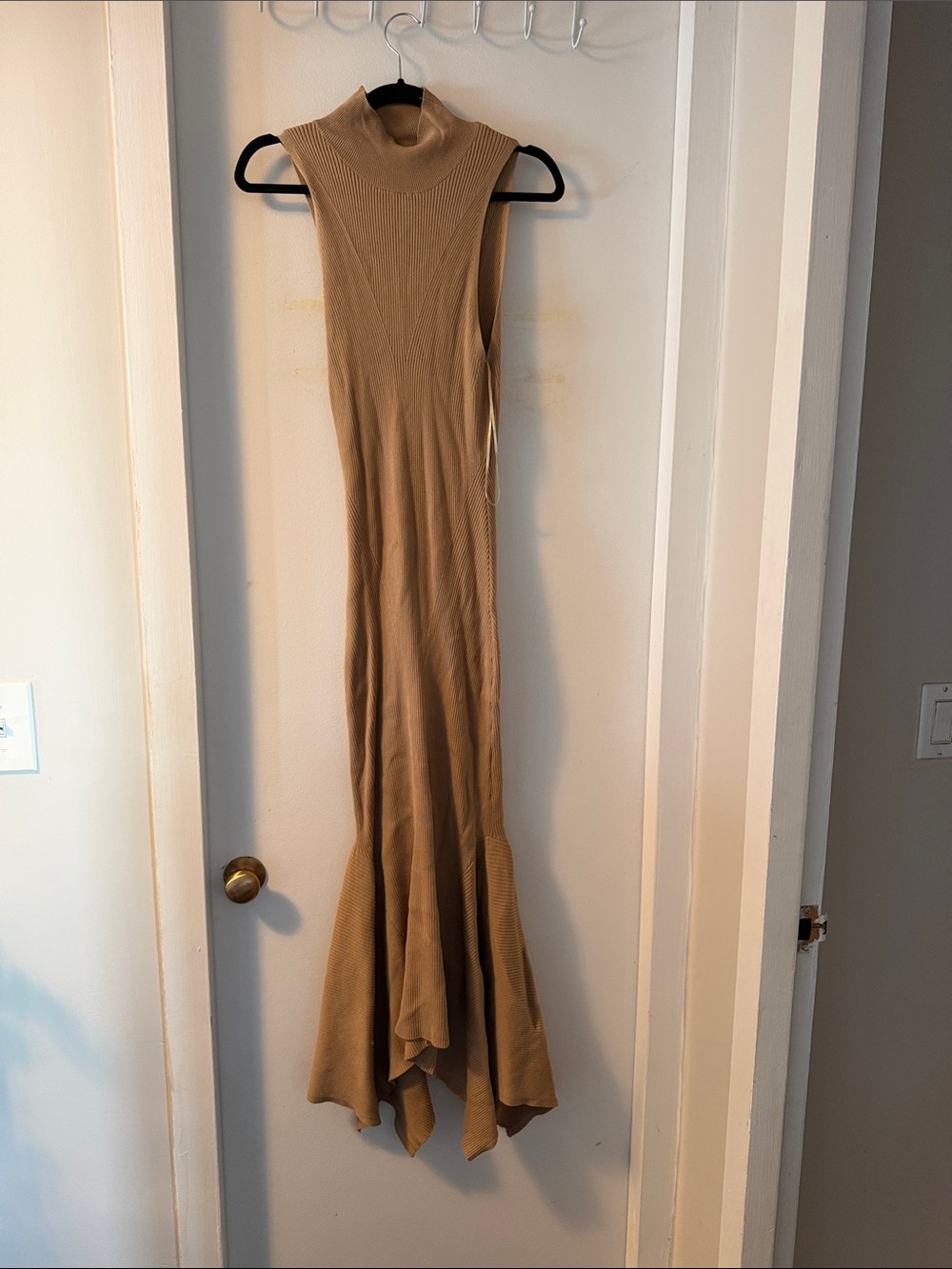 Sleeveless Turtleneck Knit Maxi Dress in Camel